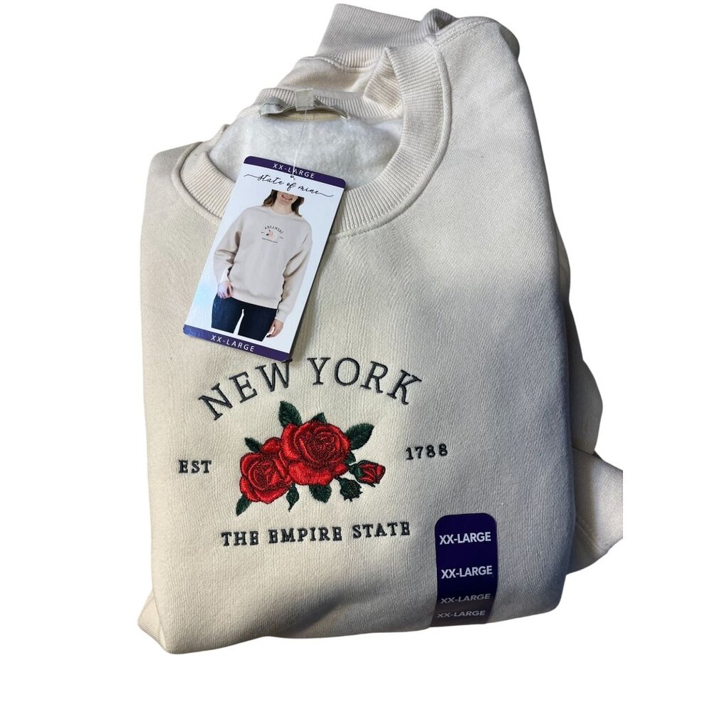 New York Embroidered Sweatshirt Large White Cotton Blend